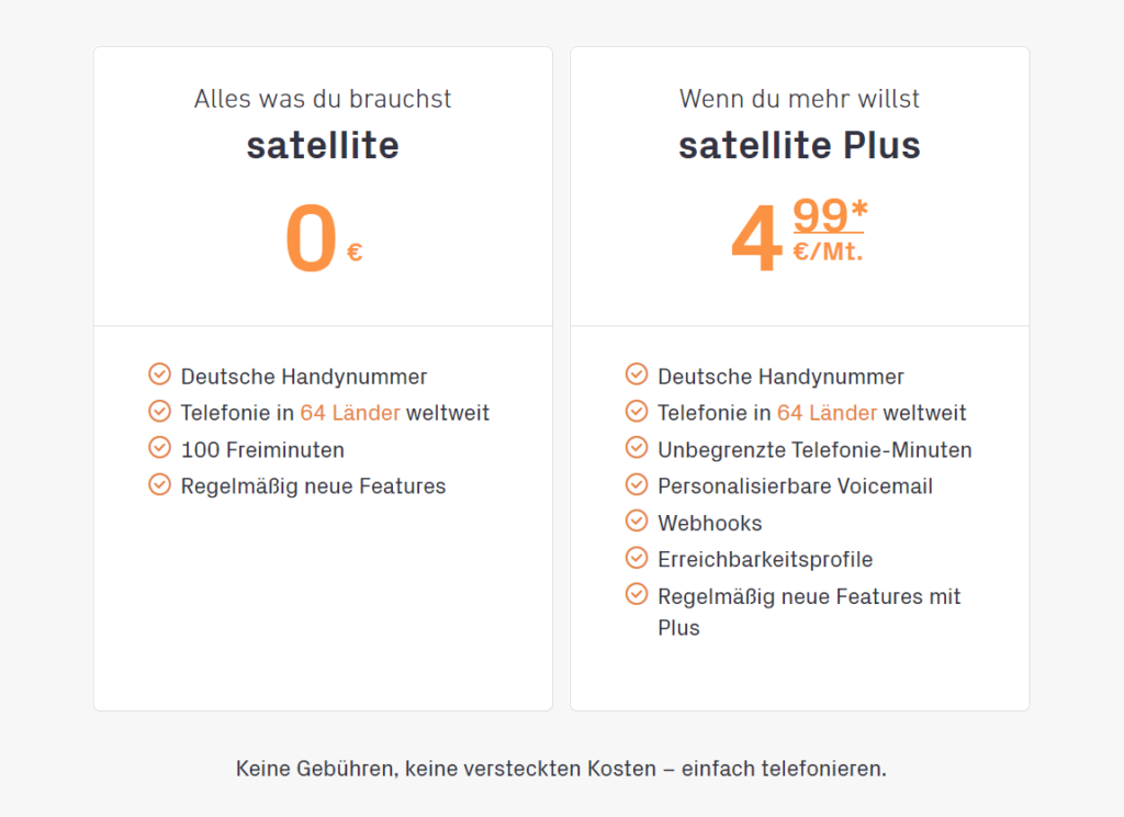 Satellite Tarif ohne Sim