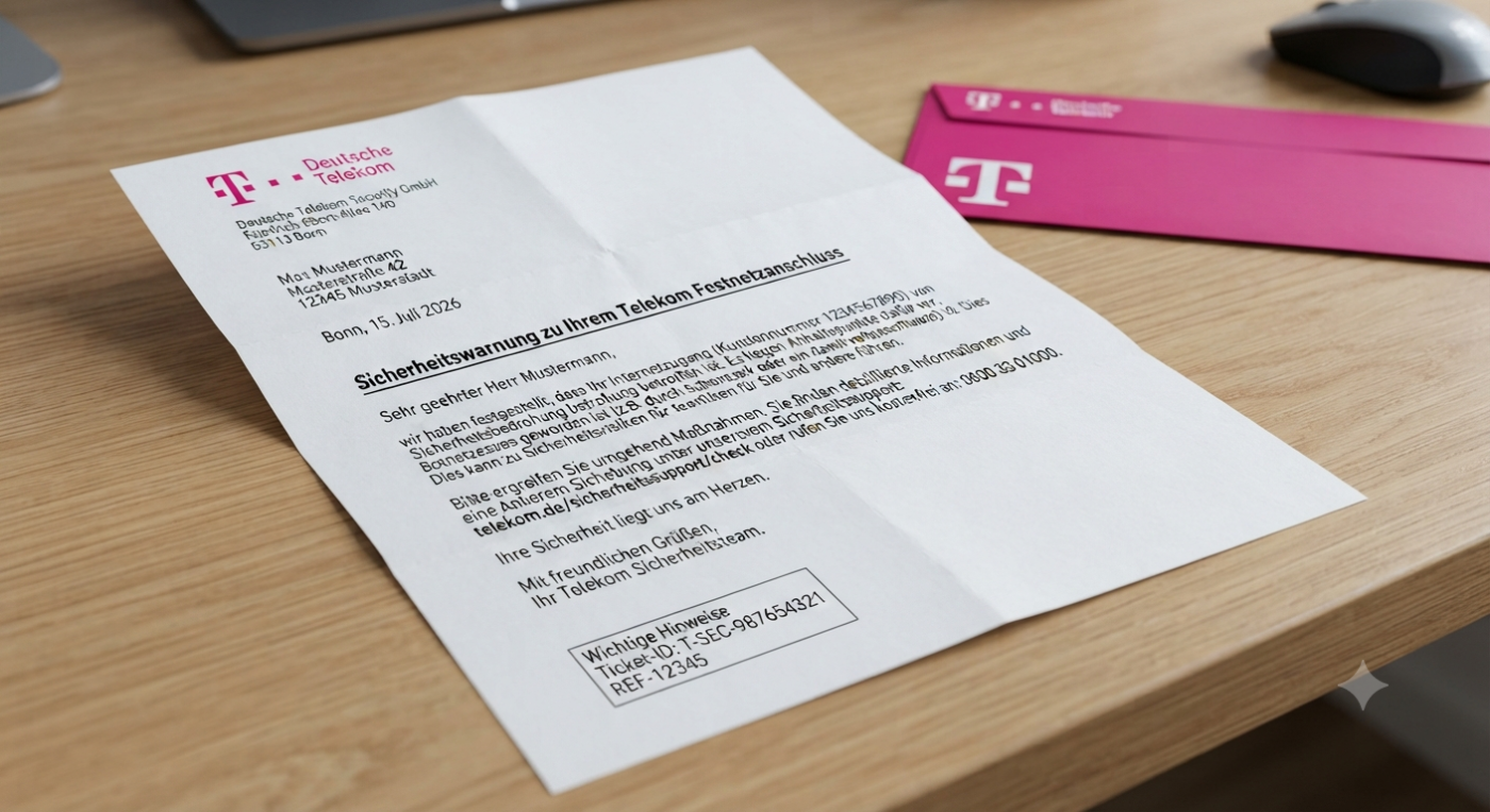 Telekom-Brief „Sicherheitswarnung – Das steckt dahinter und was zu tun ist